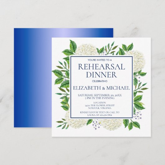 Rustic White Blue Hydrangeas Waterverf Rehearings Kaart (Voorkant / Achterkant)