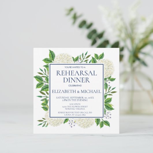 Rustic White Blue Hydrangeas Waterverf Rehearings Kaart (Staand voorkant)