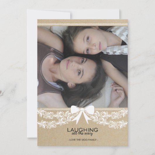 Rustic White Bow & Garland Holiday Photo Card Feestdagenkaart (Voorkant)