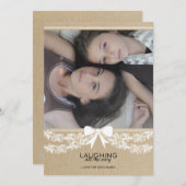 Rustic White Bow & Garland Holiday Photo Card Feestdagenkaart (Voorkant / Achterkant)