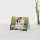 Rustic White Brushed Script Weddenfoto Bedankkaart (Voorkant)