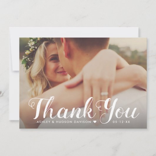 Rustic White Brushed Script Weddenfoto Bedankkaart (Voorkant)