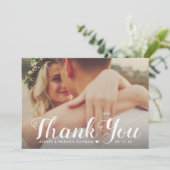 Rustic White Brushed Script Weddenfoto Bedankkaart (Staand voorkant)