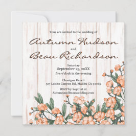 Rustic White Burnt Oranje Green Blossom Wedding Kaart