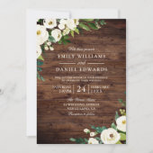 Rustic White Champagne Flowers Wedding Invitation Kaart (Voorkant)