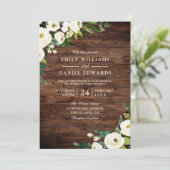 Rustic White Champagne Flowers Wedding Invitation Kaart (Staand voorkant)