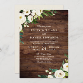 Rustic White Champagne Flowers Wedding Invitation Kaart