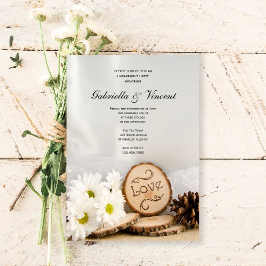 Rustic White Daisies Woodland Engagement Party Kaart