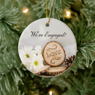 Rustic White Daisies Woodland Verloving Keramisch Ornament