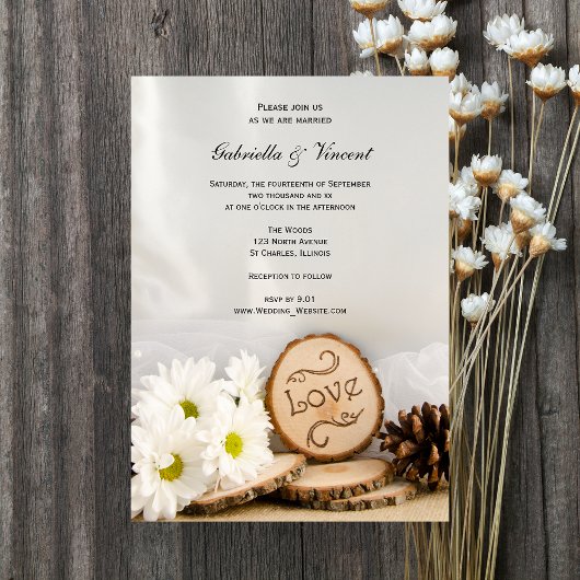 Rustic White Daisies Woodland Wedding Kaart