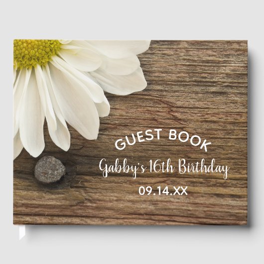 Rustic White Daisy and Barn Wood Country Birthday Gastenboek (Voorkant)