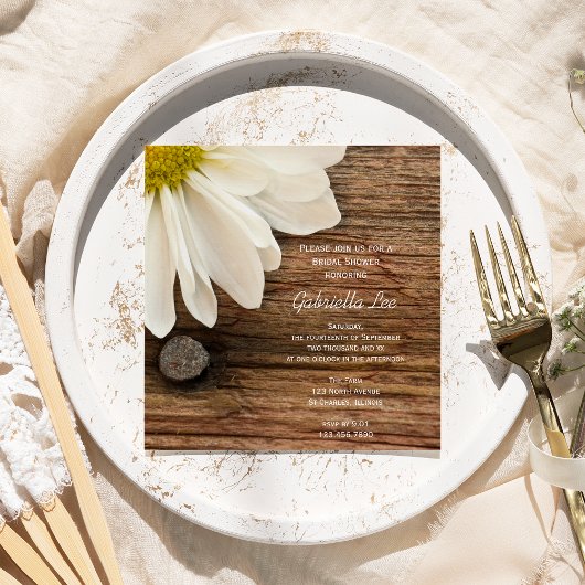 Rustic White Daisy Barn Wood Country Vrijgezellenf Kaart