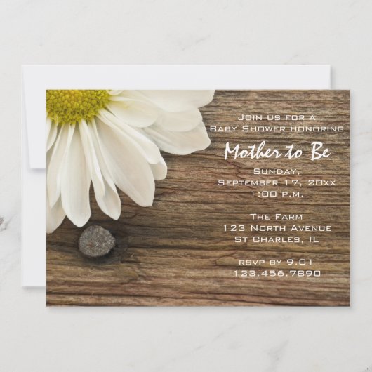 Rustic White Daisy en Barn Wood Baby shower Kaart (Voorkant)