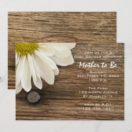 Rustic White Daisy en Barn Wood Baby shower Kaart (Voorkant / Achterkant)
