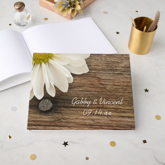 Rustic White Daisy en Barn Wood Country Weddenscha Gastenboek (Voorkant open)