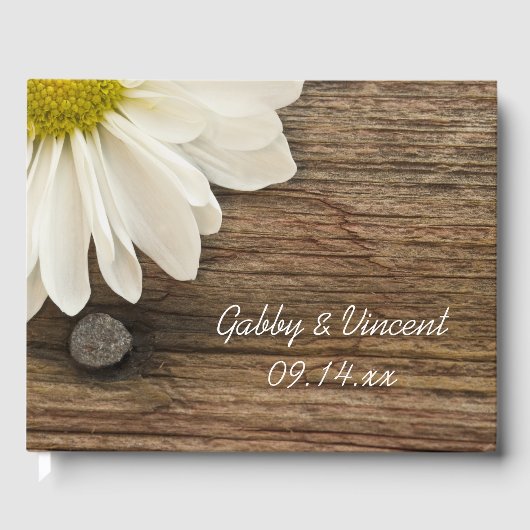 Rustic White Daisy en Barn Wood Country Weddenscha Gastenboek (Voorkant)