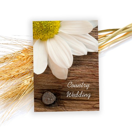 Rustic White Daisy en Barn Wood Country Weddenscha Kaart