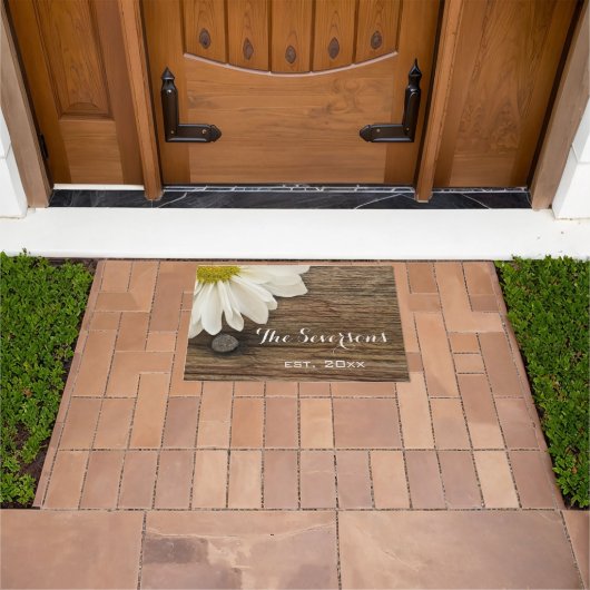Rustic White Daisy en Country Barn Wood Deurmat (Buiten)