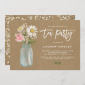 Rustic White Daisy in Mason Jar Kraft Tea Party Kaart (Voorkant / Achterkant)