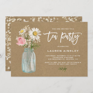 Rustic White Daisy in Mason Jar Kraft Tea Party Kaart