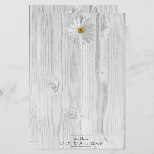Rustic White Daisy Personalized Stationery Briefpapier (Voorkant / Achterkant)