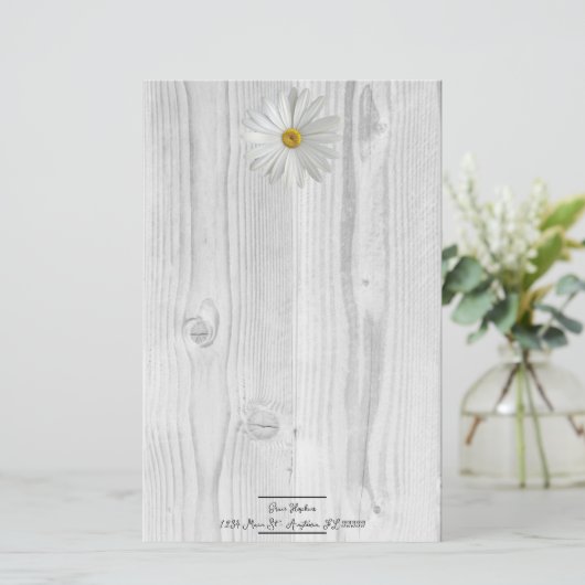 Rustic White Daisy Personalized Stationery Briefpapier (Staand voorkant)