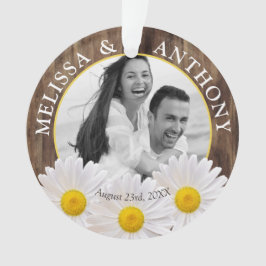 Rustic White Daisy Photo Wedding Save the Date Ornament