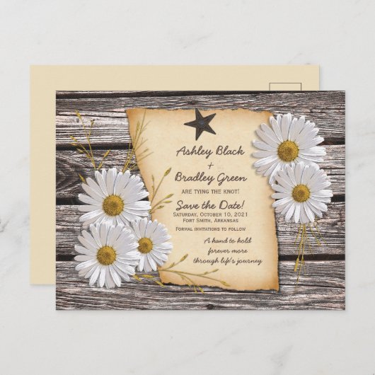 Rustic White Daisy Western Wedding Save the Date Aankondigingskaart (Voorkant / Achterkant)
