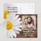 Rustic White Daisy Wood Foto bruiloft Opslagdatum Aankondigingskaart (Voorkant / Achterkant)