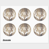 Rustic White Deer Antlers Barn Wood | Monogram Ronde Sticker (Vel)