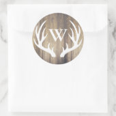 Rustic White Deer Antlers Barn Wood | Monogram Ronde Sticker (Tas)