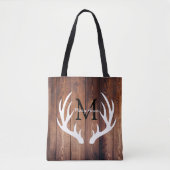 Rustic White Deer Antlers Barn Wood & Name Tote Bag (Voorkant)