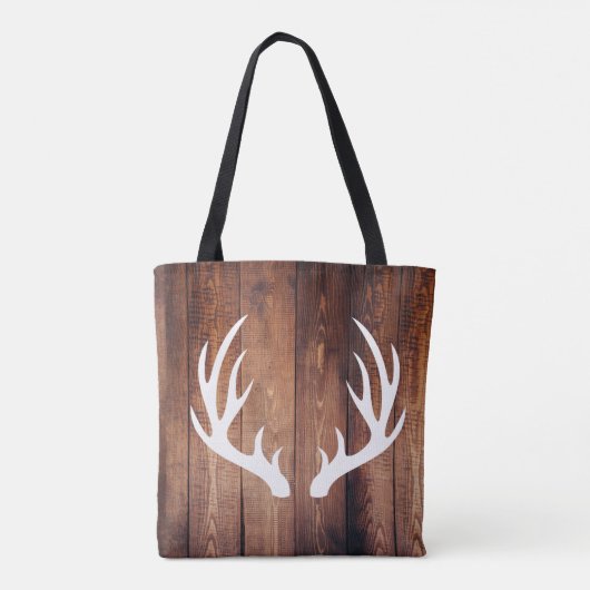 Rustic White Deer Antlers Barn Wood & Name Tote Bag (Achterkant)