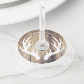 Rustic White Deer Antlers & Barn Wood Wedding Wijnglaslabel (Dichtbij)