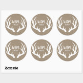 Rustic White Deer Antlers Burlap Couple's Initiale Ronde Sticker (Vel)
