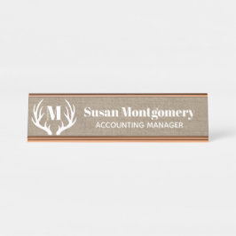 Rustic White Deer Antlers Faux Burlap Bureau Naambordje