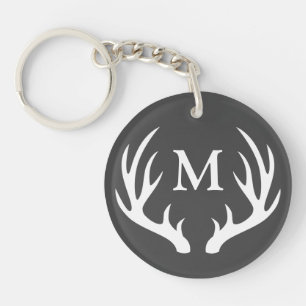 Rustic White Deer Antlers   Monogram Sleutelhanger