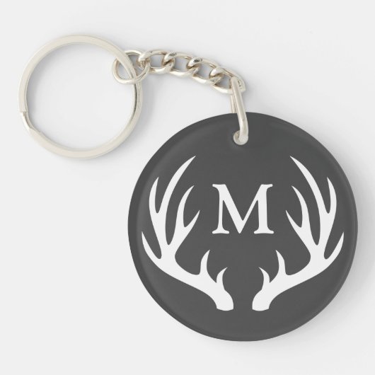Rustic White Deer Antlers | Monogram Sleutelhanger (Voorkant)