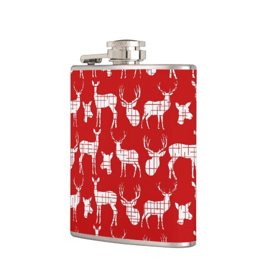 Rustic White Deer op rode vinylomhulling Heupfles (Links)