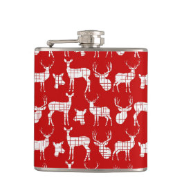 Rustic White Deer op rode vinylomhulling Heupfles