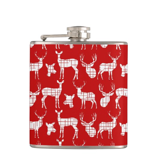 Rustic White Deer op rode vinylomhulling Heupfles (Voorkant)