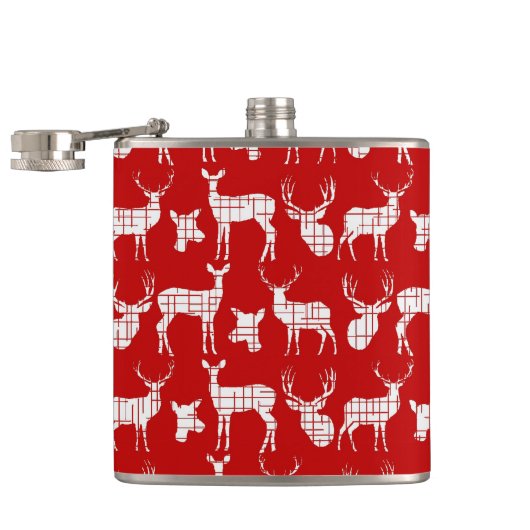 Rustic White Deer op rode vinylomhulling Heupfles (Geopend)