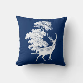 Rustic White Deer Silhouette op Navy Blue Kussen