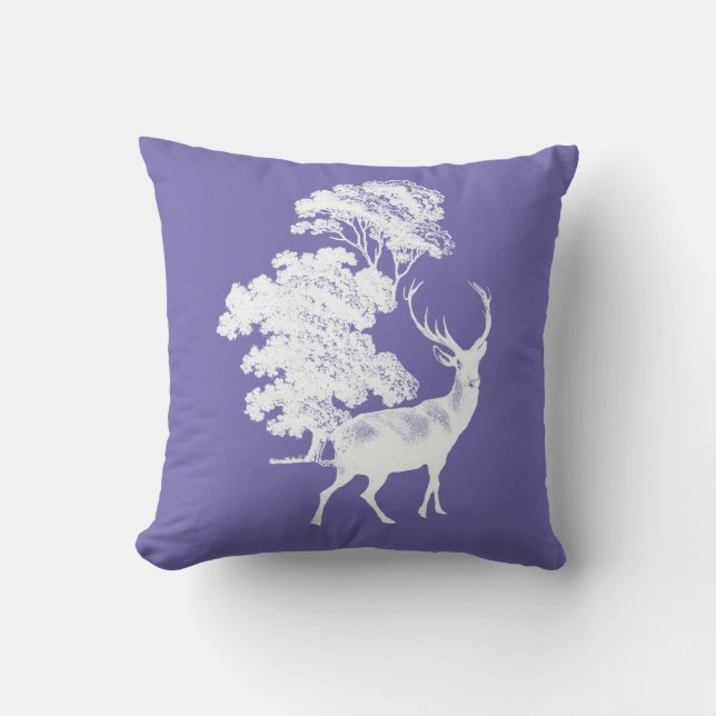 Rustic White Deer Silhouette op Periwinkle Blue Kussen (Voorkant)