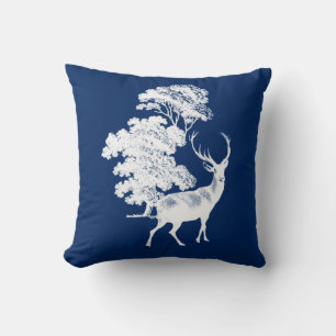 Rustic White Deer Silhouette over Navy Blue Kussen