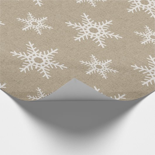 Rustic White Faux Burlap Snowflake Pattern Cadeaupapier (Hoek)