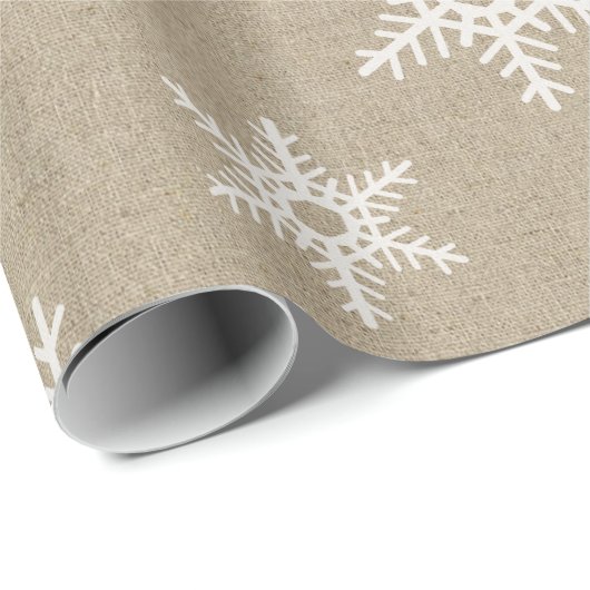 Rustic White Faux Burlap Snowflake Pattern Cadeaupapier (Rol Hoek)