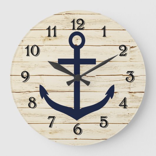 Rustic White Faux Wood with Anchor Grote Klok (Voorkant)