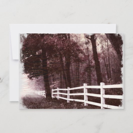 Rustic White Fence Forest Tree Wedding Invitations Kaart (Achterkant)