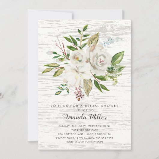 Rustic White Floral Bridal Shower Kaart (Voorkant)